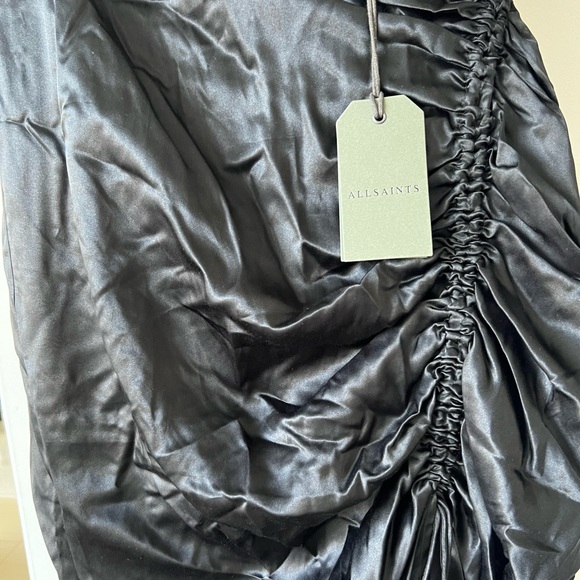 Allsaints Carla Midi Skirt Black Satin 6 NWT - Picture 4 of 5